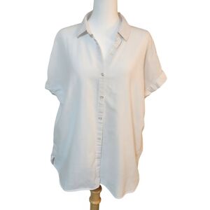 Core Life, Cotton/Linen White Button-Front Blouse